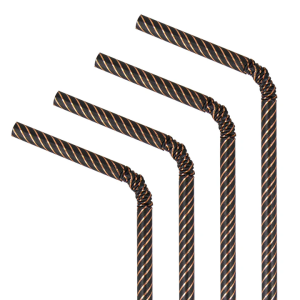 Słomki czarne w paski rose gold 10 szt.