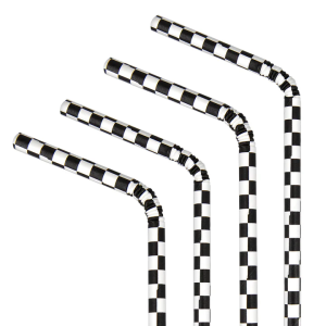 Słomki w szachownicę biało-czarne 10 szt.