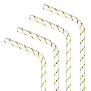 Słomki białe w złote paski 10 szt.