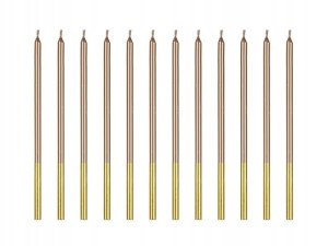 Świeczki urodzinowe gładkie, różowo złote 14cm, 12szt