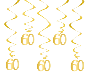 Girlanda świderki "60 lat", złote 5 szt, 60cm