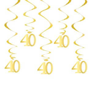 Girlanda świderki "40 lat", złote 5 szt, 60cm