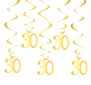 Girlanda świderki "30 lat", złote 5 szt, 60cm