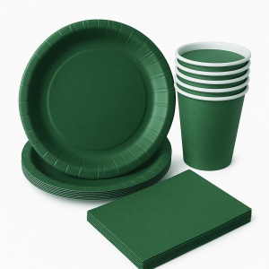 Zestaw Imprezowy ciemno zielony - Talerze Kubeczki Serwetki 