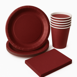 Zestaw Imprezowy Bordowy - Talerze Kubeczki Serwetki