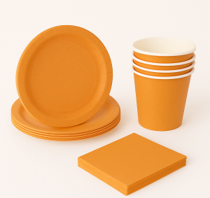 Zestaw Imprezowy Pomarańczowy - Talerze Kubeczki Serwetki