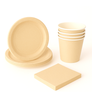  Zestaw Imprezowy Beżowy - Talerze Kubeczki Serwetki