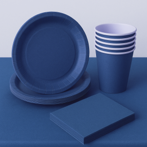 Zestaw Imprezowy Granatowy - Talerze Kubeczki Serwetki Obrus