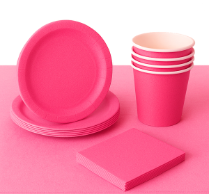  Zestaw Imprezowy Różowy - Talerze Kubeczki Serwetki Obrus