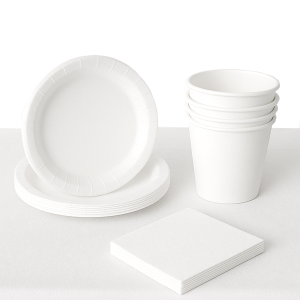 Zestaw Imprezowy Biały - Talerze Kubeczki Serwetki Obrus