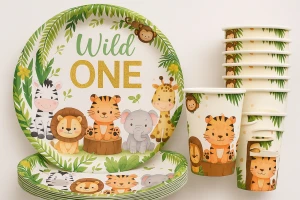 serwetki talerzyki personalizowane kubeczki zwierzątka safari zebra lew leo