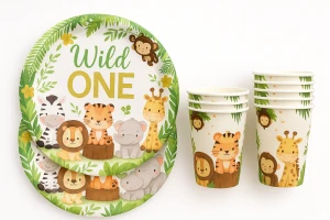 serwetki talerzyki personalizowane kubeczki zwierzątka safari zebra lew leo