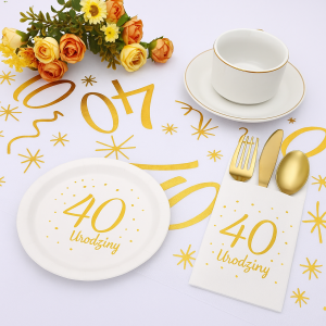 Zestaw dekoracji na 40 urodziny : Bieżnik, kieszonki, talerzyki