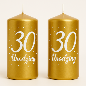 Świeca klubowa Walec Złota dekoracyjna na 30 Urodziny, 2 szt