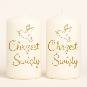 Świeca klubowa biała Walec napis Chrzest Święty, 2 szt