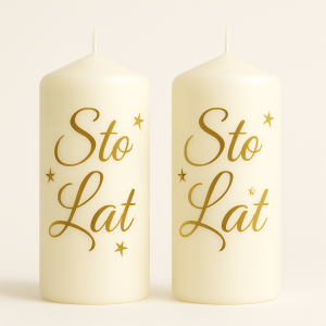 Świeca klubowa Urodzinowa biała ze złotym nadrukiem, 2szt