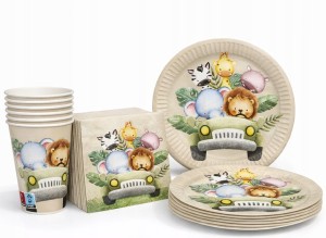 Zestaw Animals Talerzyki Kubeczki Serwetki Zoo 